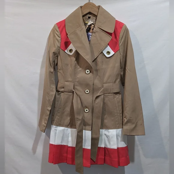 NWT IMAN Vintage Colorblock Tan And Coral Trenchcoat Size XS - Picture 2 of 11